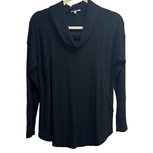 Black Ribbed Cowl Neck Sweater